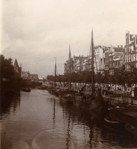 Netherlands Amsterdam Canal Boats Old Photo 1900