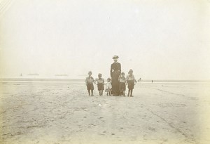 France Calais Beach Mother & Children Beach Walk Old Photo 1900