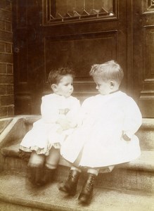 France Calais Childhood 2 Boys sat on House Steps Old Photo 1899