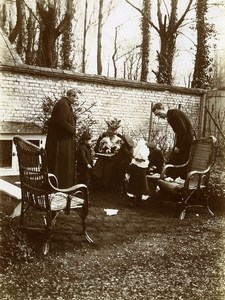 France Calais Family Playing in Garden Wicker Chairs Old Photo 1900