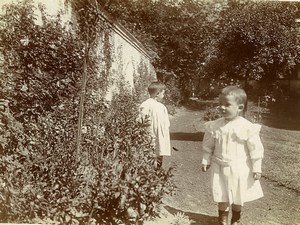 France Calais Childhood Boys in a Garden Old Photo 1900