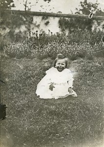 France Calais Childhood Toddler Girl sat in walled Garden Old Photo 1900