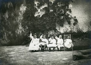 France Calais Childhood Happy Kids sat in Courtyard Old Photo 1900
