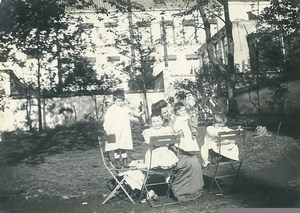 France Calais Childhood Mother & Children in Town Garden Old Photo 1900