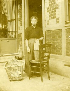 France Lille Region Woman Cleaning Housework Old Photo 1900