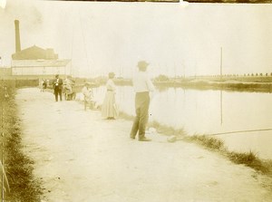 France Paris Fishermen Fishing on Seine River Old Amateur Photo 1910