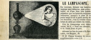 France Publicité pour Lanterne Magique Lampascope vers 1860