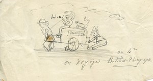 Photographe Dessin original au crayon 'en voyage les trois photographes' 1870