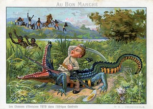 Les Chasses de Toto Photographe en Afrique Crocodile Chromo Bon Marché 1900