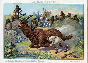 Les Chasses de Toto Photographe en Afrique Rhinoceros Chromo Bon Marché 1900