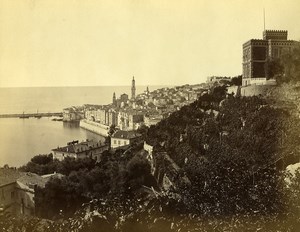 France Menton Town & Port Panorama old Photo 1880