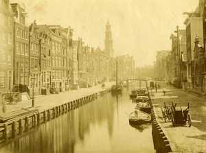 Netherlands Amsterdam Canal Street boats old photo 1880