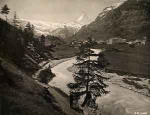 Switzerland Zermatt panorama River Mountain old Schroeder Photo 1880