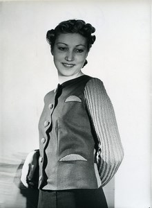 France Paris Woman Fashion Megeve Knitwear Cardigan old Photo 1939