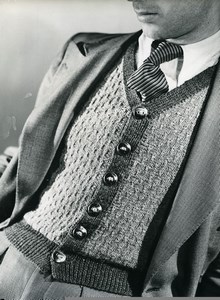 France Paris Man Fashion Megeve Knitwear Cardigan old Photo 1939