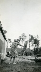 France Woman Artist Painter & Easel Outdoors old Photo 1930's