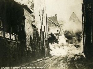 France WWI Explosion of german timed mine in Cambrai old Photo 1918