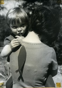 France April Fool Day Mother & Little Boy old Photo 1950