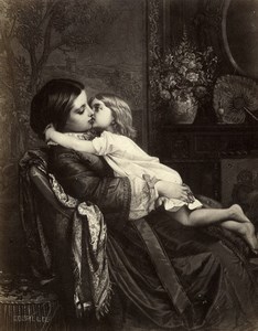 France Painting Artwork The maternal kiss by A. Toulmouche old Photo Goupil 1860