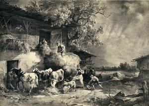 Germany Painting Artwork Farm work Animals Hay old Photo Albert 1855