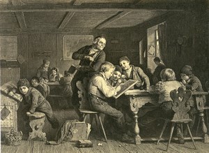 Germany Painting Artwork the School teacher classroom old Photo Albert 1855