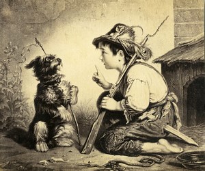 Germany Painting Artwork The dog and his master Toy Rifle old Photo Albert 1855