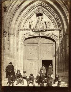 Spain Burgos San Nicolas Church Door Children Group Old Photo 1880