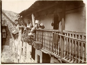 Spain Burgos scene of everyday life Couple on Balcony Old Photo 1890
