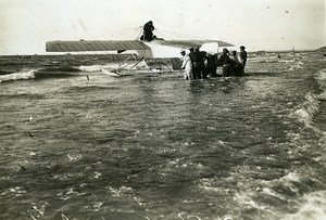 France Deauville Aviation Georges Chemet in his Borel Seaplane Old Photo 1913