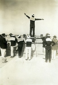 France Deauville Aviation Sailor Signalling to a Seaplane? Old Photo 1913