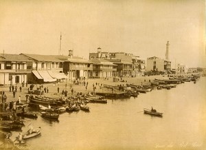 Egypt Suez Canal Port Saïd Boats & Place de Lesseps Old Photo Zangaki 1890