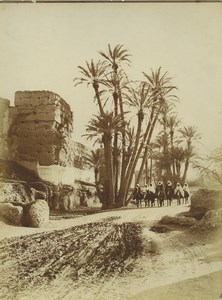 Morocco Marrakech City Wall Group of Men on Mules Old Photo Felix 1915