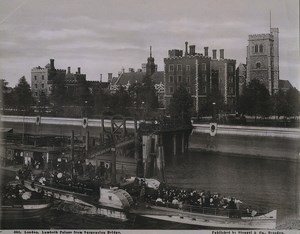 London Lambeth Palace & Pier Bridge Paddle Steamer Daisy Old Stengel Photo 1897