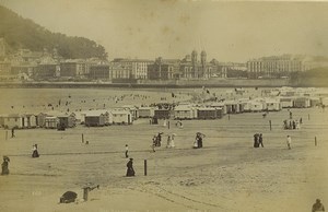 Spain San Sebastian la Concha Beach Huts Cabins Old Photo Neurdein 1890