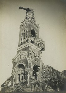 France WWI Somme Front Albert Church Ruins Old Photo 1918