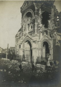 France WWI Somme Front Albert Church Ruins Old Photo 1918