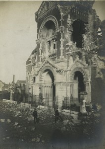 France WWI Somme Front Albert Church Ruins Old Photo 1918