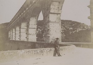 France Pont du Gard Bridge road under the Roman aqueduct Old Photo 1890