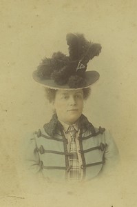 France Woman Colored portrait Hat Military Costume? Old Photo 1890