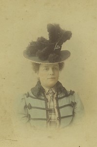 France Woman Colored portrait Hat Military Costume? Old Photo 1890