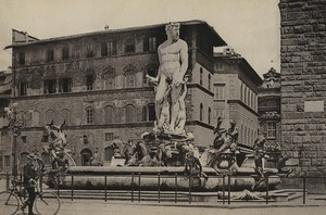 Italy Firenze Florence Fountain of Neptune Nettuno Old Photo Cabinet card 1890