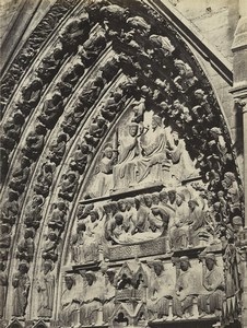 France Paris Notre Dame Portal Arch Carvings Old Photo Bisson Placet 1858