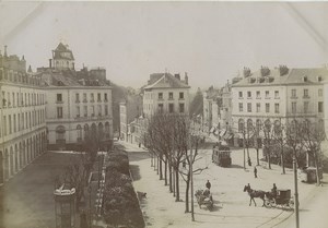 France Pau place Gramont Horse Carriage Tramway Old Photo 1900