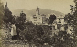 Italy or Switzerland? Monastery Monk Mountain Old Photo 1890