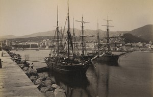 Italy Sanremo Molo sailboats & Panorama 2 Old Photos 1890