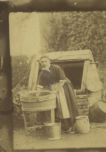 North of France Lille region Woman doing the washing by a Well Old Photo 1880