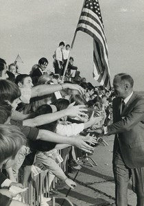 Belgium Brussels airport NASA Astronaut Buzz Aldrin American Flag Old Photo 1969