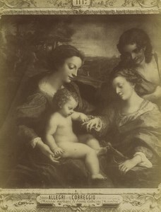 Louvre Museum Painting: Mystic Marriage by Il Correggio Old Photo Neurdein 1890
