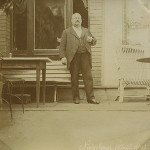 German occupied France Alsace Niederbronn Man outside Café Old Photo 1901