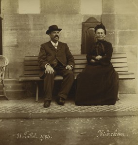 German occupied France Alsace Niederbronn Couple on a Bench Old Photo 1903